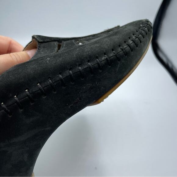 La Plume Black Suede Leather Slip On Mule Wedge Sandal Womens 38 Comfort Flat - Picture 9 of 9